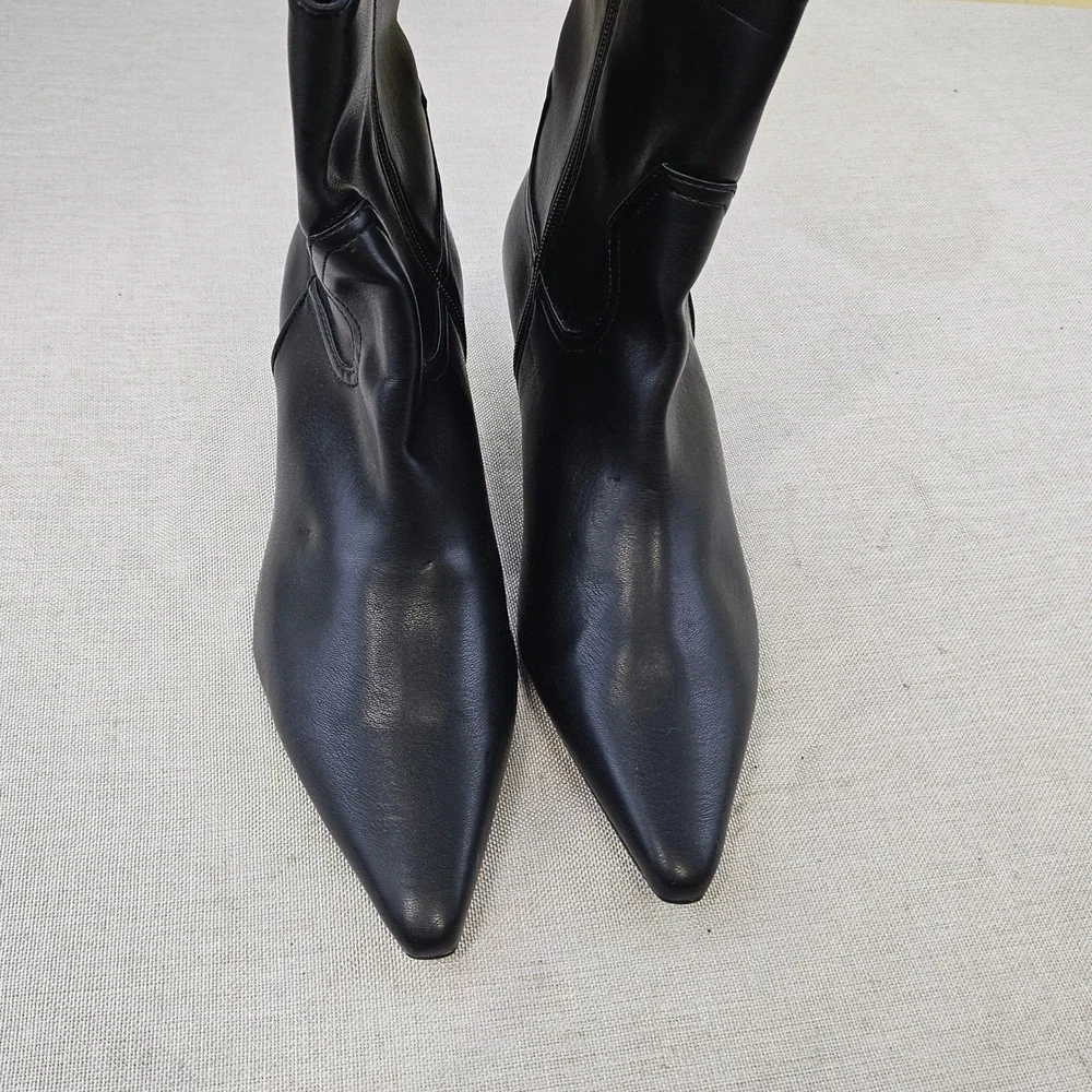 Steven New York Bana Ankle Boots Womens 9 Black Kitten Heel Pointed Toe Booties